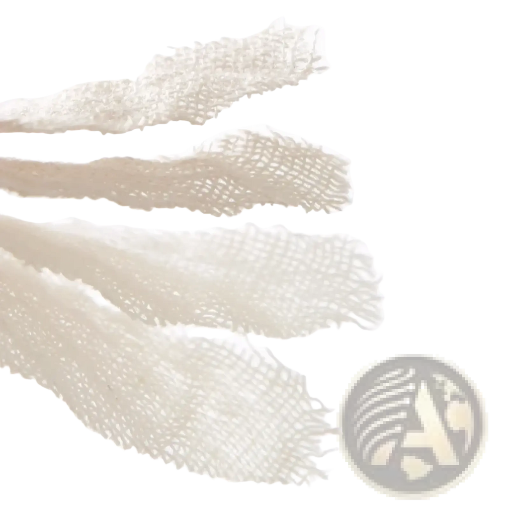 Four off-white textured mesh strips with frayed edges part of muslin cotton baby swaddle blankets