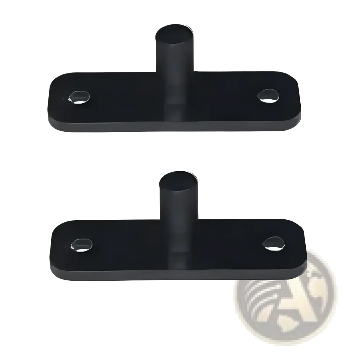 Black plastic mounting brackets with cylindrical posts and pre-drilled holes in Mw Audio 5xt professional speaker accessory kit