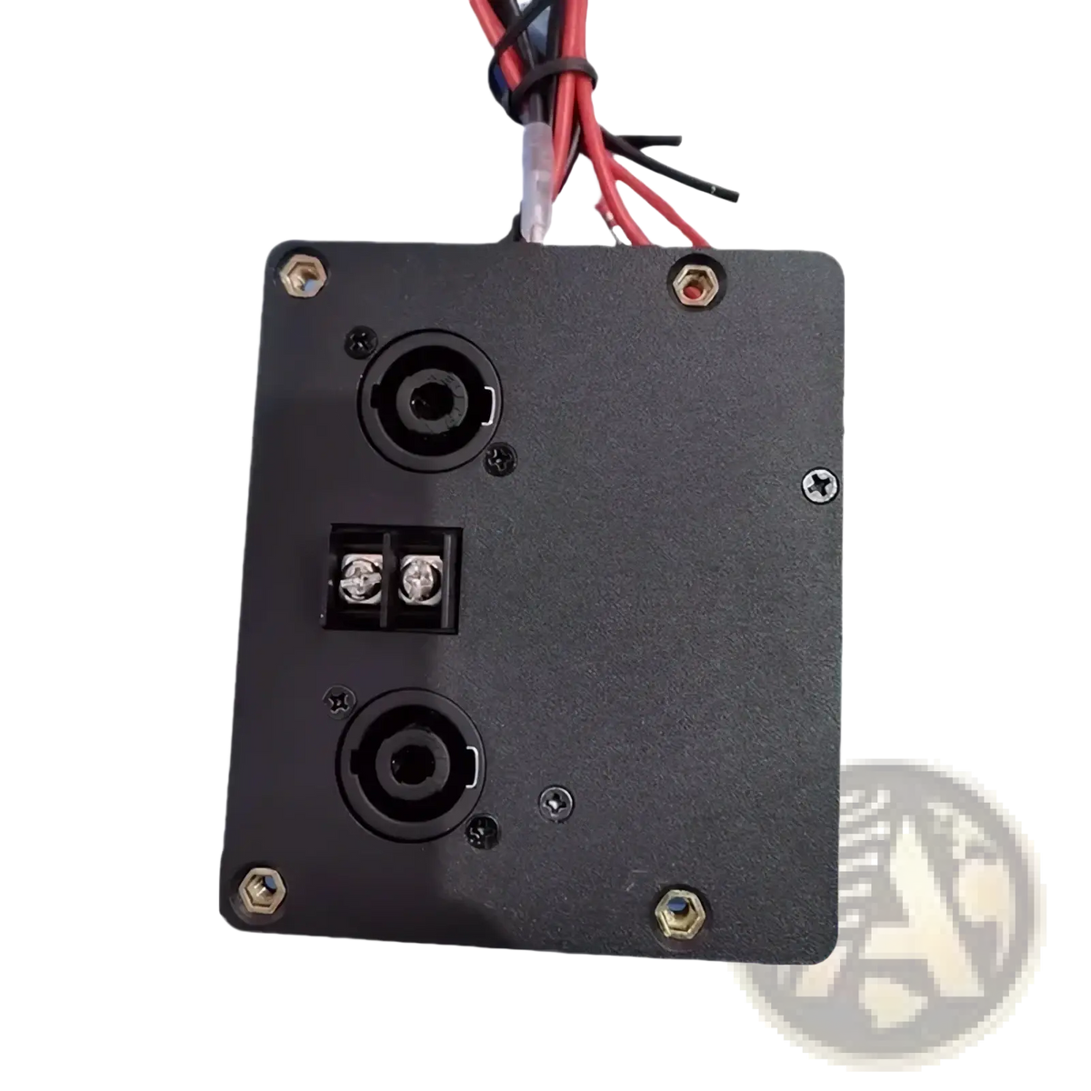 Black rectangular Mw audio 5xt professional speaker accessory kit enclosure back with two xlr jacks and terminal block wiring
