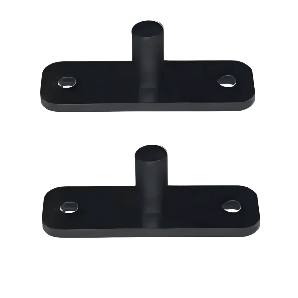 Black plastic mounting brackets with cylindrical posts and pre-drilled holes in Mw Audio 5xt professional speaker accessory kit
