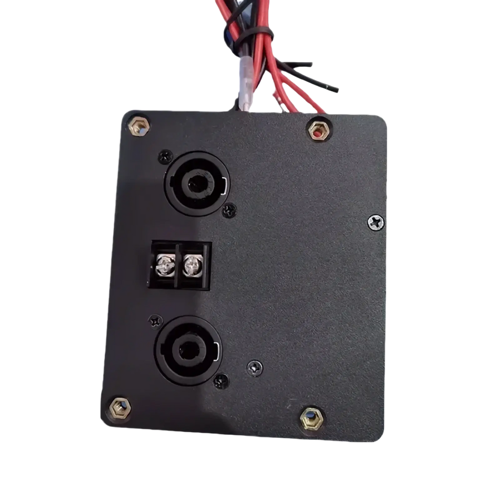Black rectangular Mw audio 5xt professional speaker accessory kit enclosure back with two xlr jacks and terminal block wiring