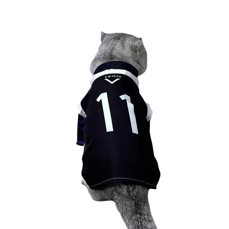 Back side of black nagi seishiro pet cosplay jumpsuit with white number 11 and team logo on the jersey