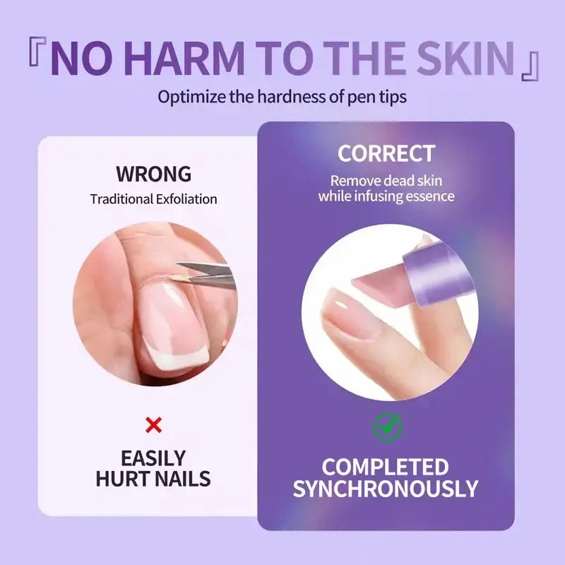 Purple gel nail care essence pen tip with smooth rounded design for gentle dead skin repair and nail care