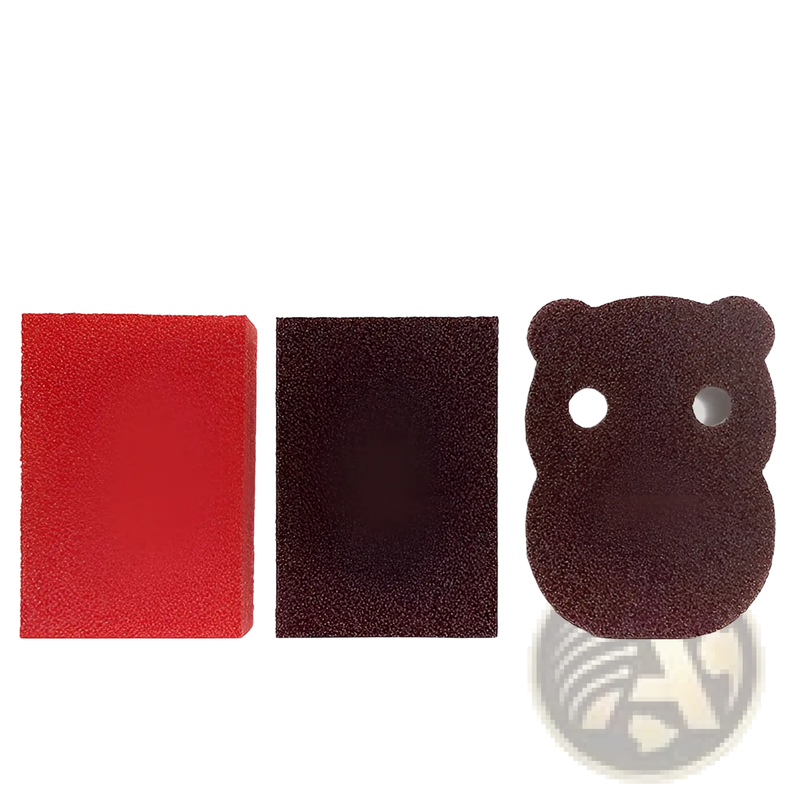 Nano emery sponge rust and stain remover tool with red and dark brown bear-shaped abrasive sponges for cleaning
