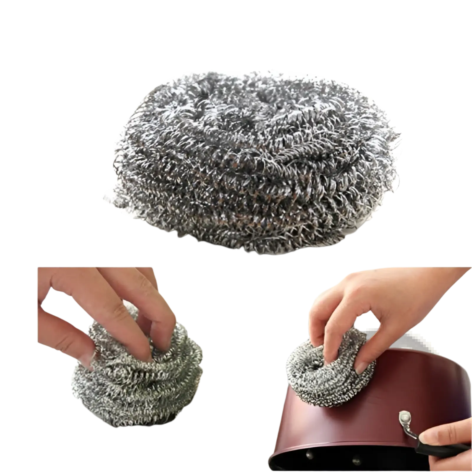 Silver stainless steel wire scrubber with coiled textured surface for nano emery sponge rust and stain remover tool