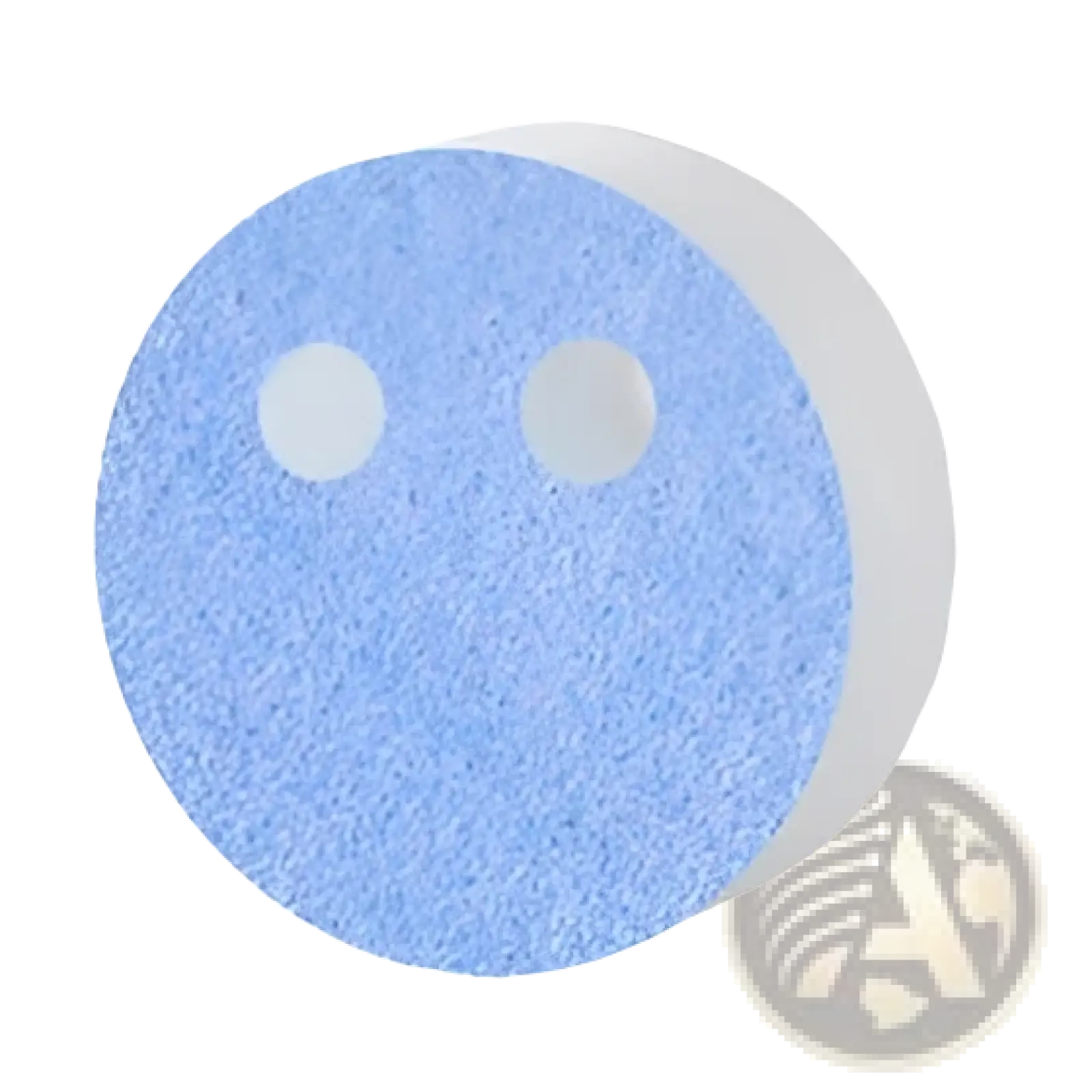 Light blue circular nano sponge cleaning pad with two white holes for kitchen scrubbing 6 pack set