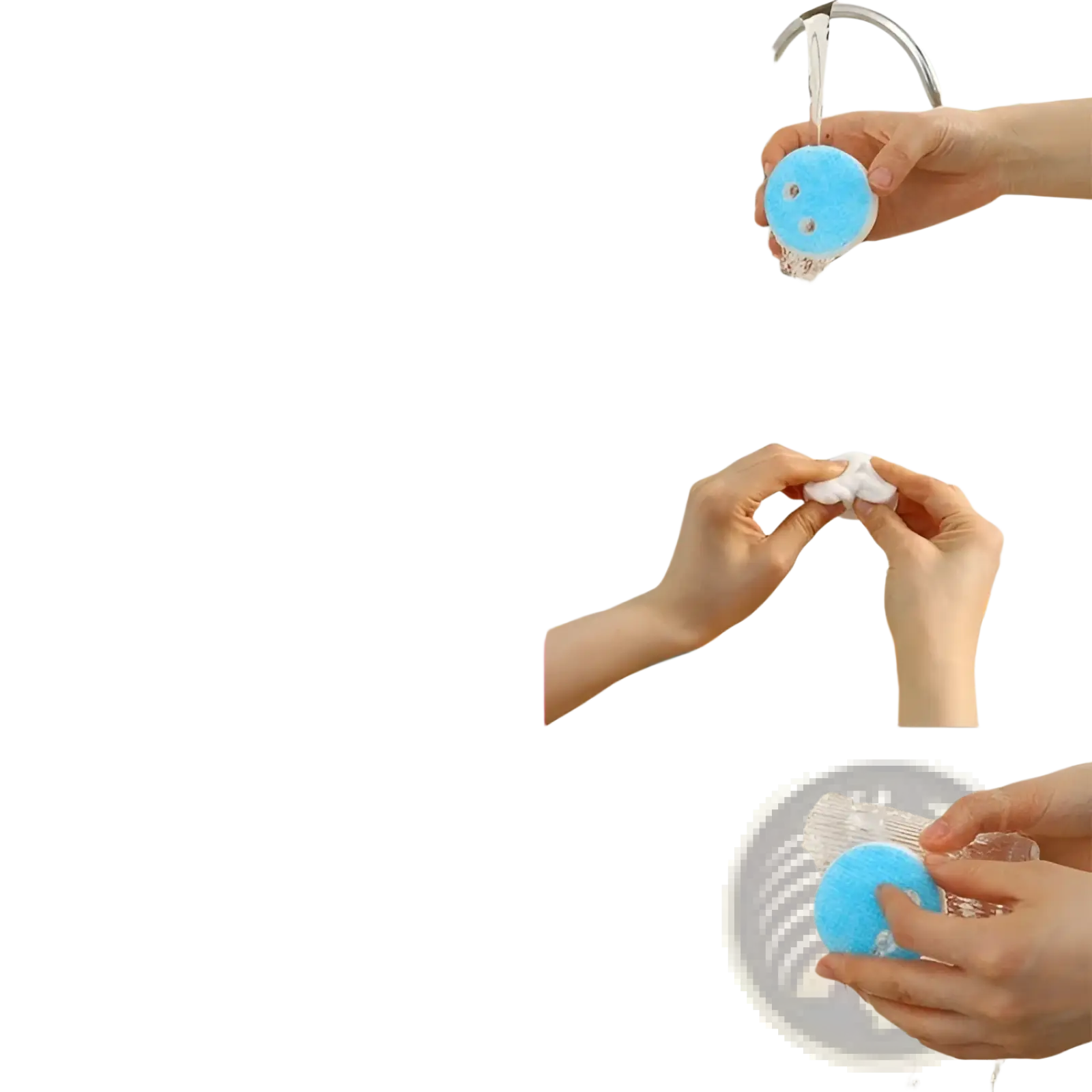 Blue circular nano sponge cleaning pad with textured surface and two small holes for kitchen scrubbing tasks