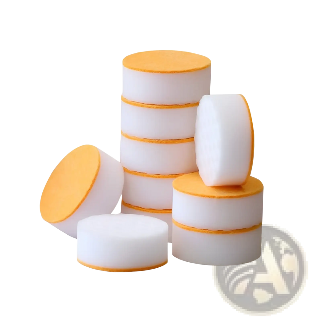 Nano sponge cleaning pads 6 pack with white and orange circular foam scrubbers for kitchen use
