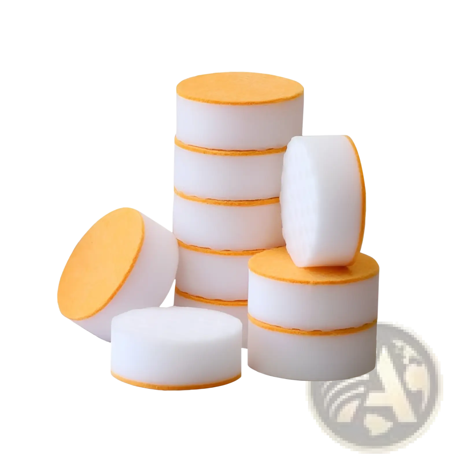Nano sponge cleaning pads 6 pack with white and orange circular foam scrubbers for kitchen use