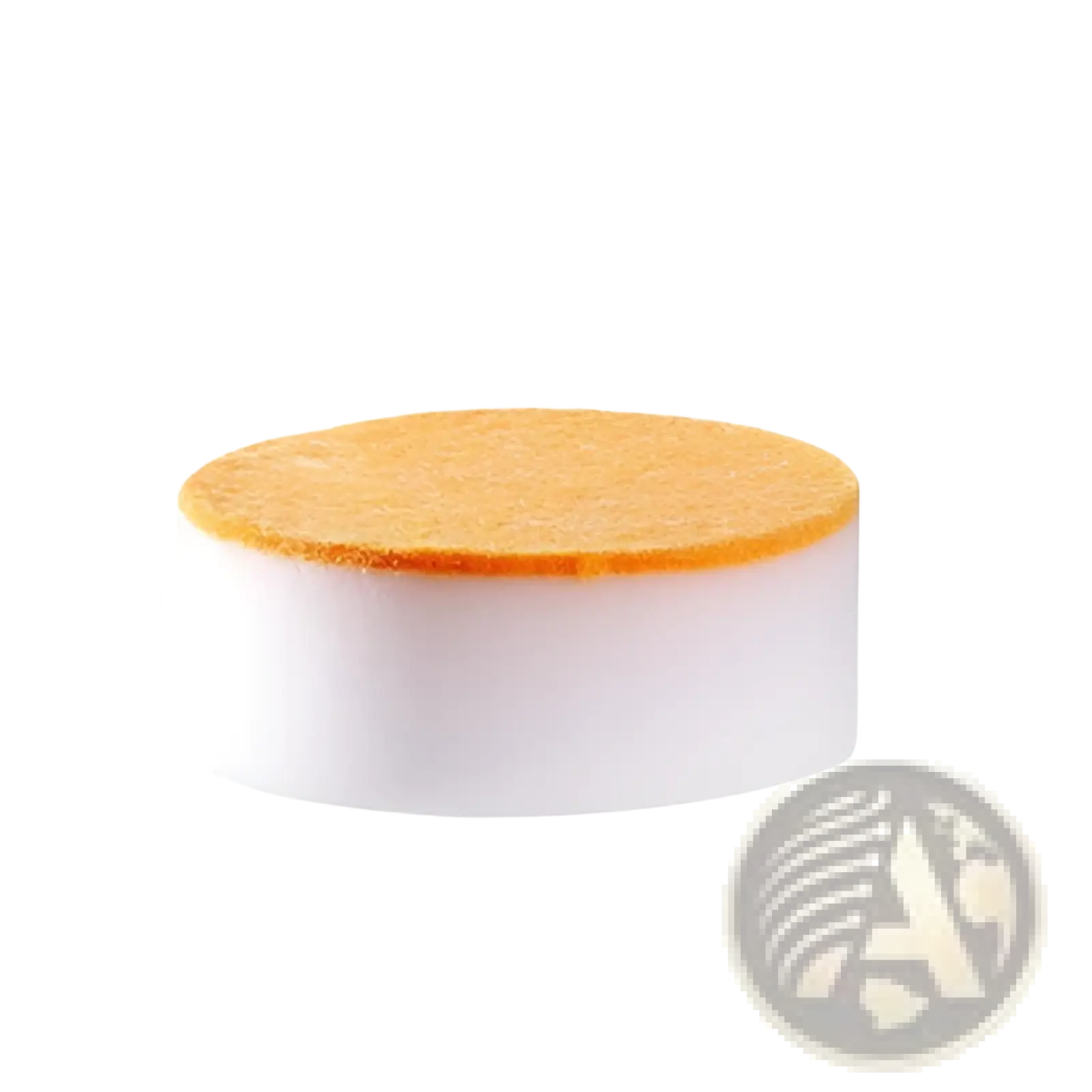 Nano sponge cleaning pad 6 pack with cylindrical white body and orange textured top for kitchen scrubbing measuring 5.5cm diameter and 2cm tall