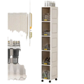 White narrow clear door 5 tier rolling storage cabinet with transparent doors and black caster wheels for bathroom use