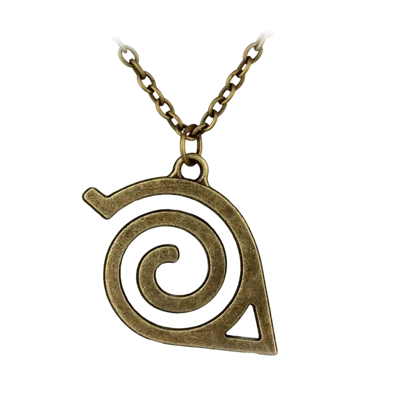 Antique bronze-colored metal pendant necklace with stylized spiral leaf design for naruto cosplay from mainland china