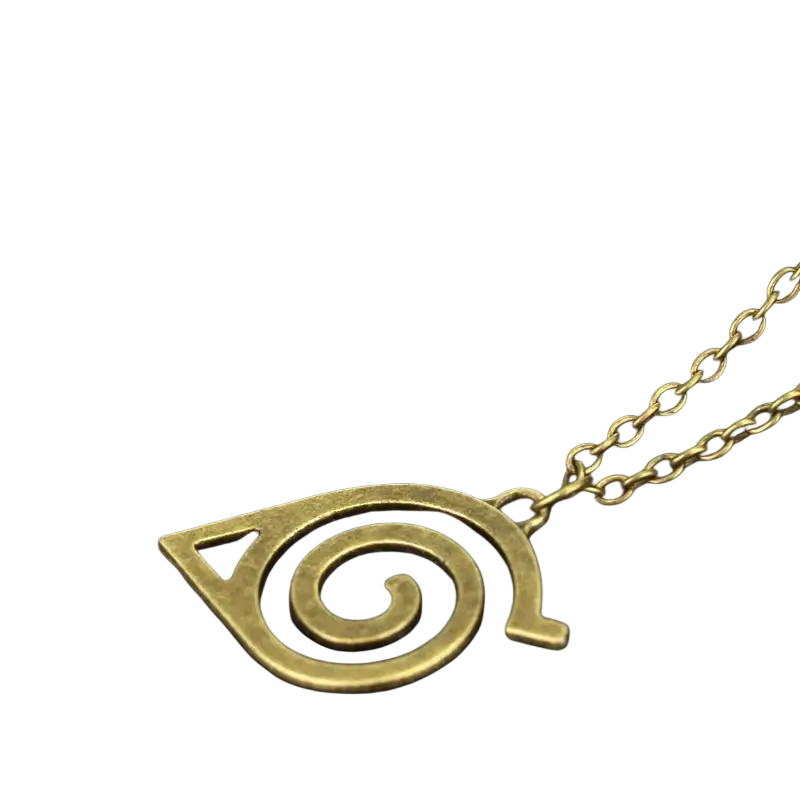 Antique gold-colored metal Naruto red cloud pendant necklace from mainland China featuring spiral leaf emblem