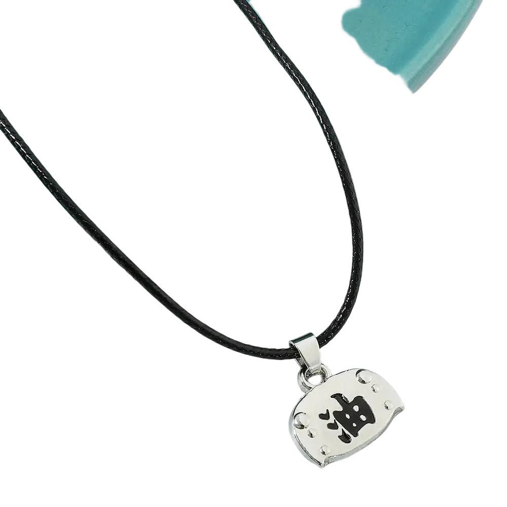 Silver pendant necklace with black chinese character on oval charm from mainland china for naruto red cloud cosplay