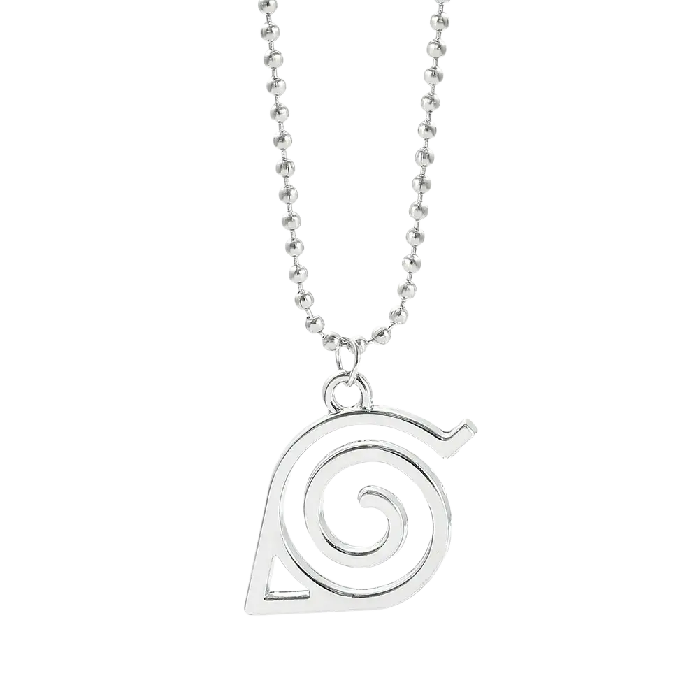Silver metal pendant necklace featuring naruto spiral leaf emblem red cloud cosplay jewelry from mainland china