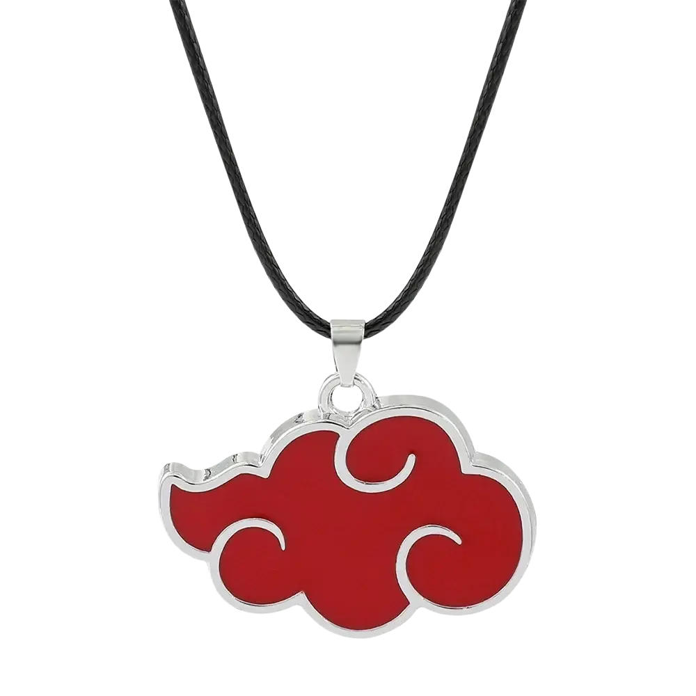 Red and silver metal red cloud necklace with black cord from Mainland China for Naruto cosplay jewelry use