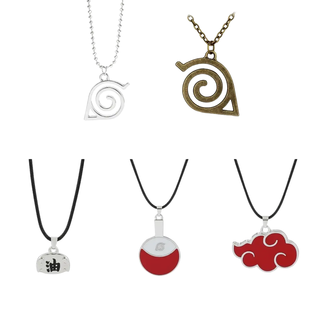 Silver and bronze metal Naruto headband necklaces with red cloud emblem cosplay jewelry from Mainland China