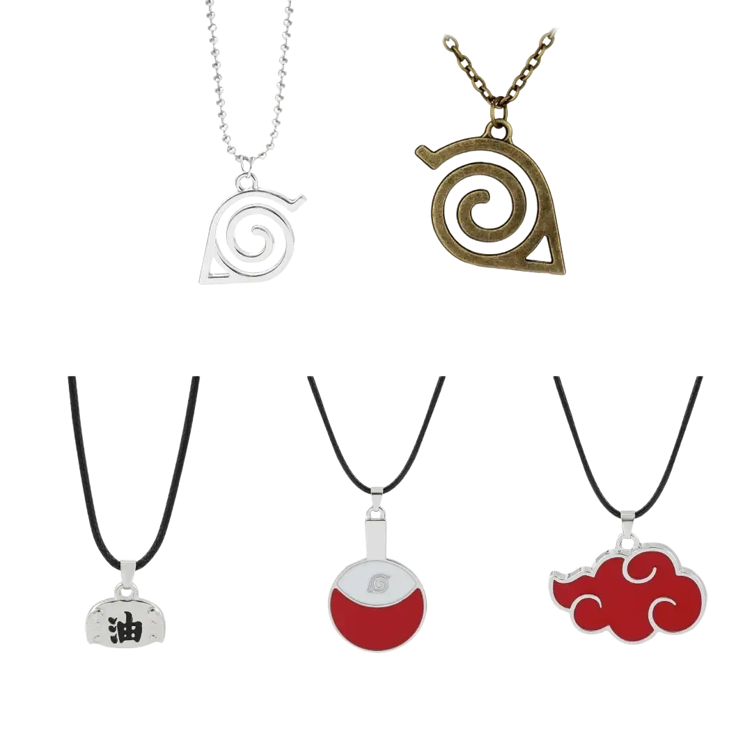 Silver and bronze metal Naruto headband necklaces with red cloud emblem cosplay jewelry from Mainland China