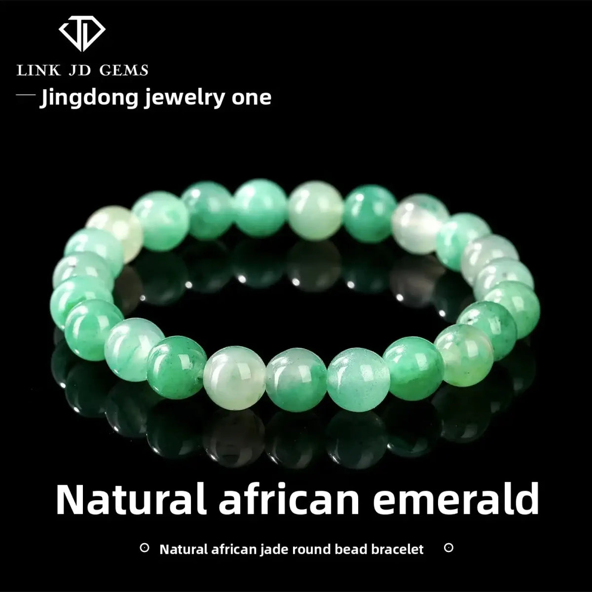 Natural african jade bead bracelet unisex featuring smooth round beads in translucent green and pale white gemstones