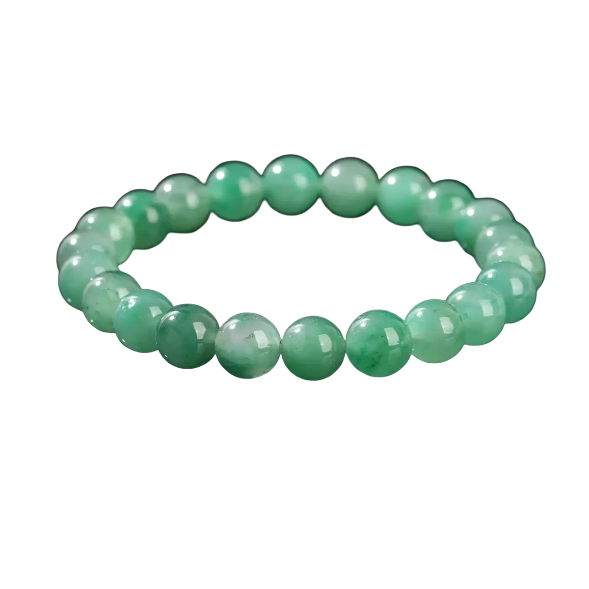 Natural African jade bead bracelet unisex green gemstone with smooth round beads varying in hue and translucency