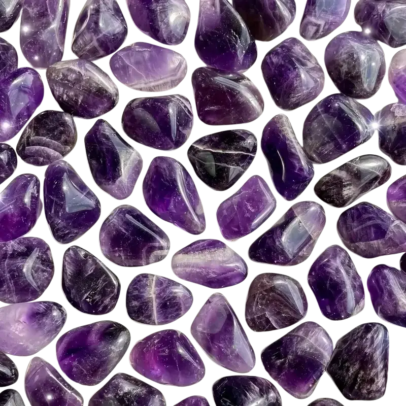 Polished purple amethyst tumbled stones with natural banding and translucent facets for reiki healing 100g