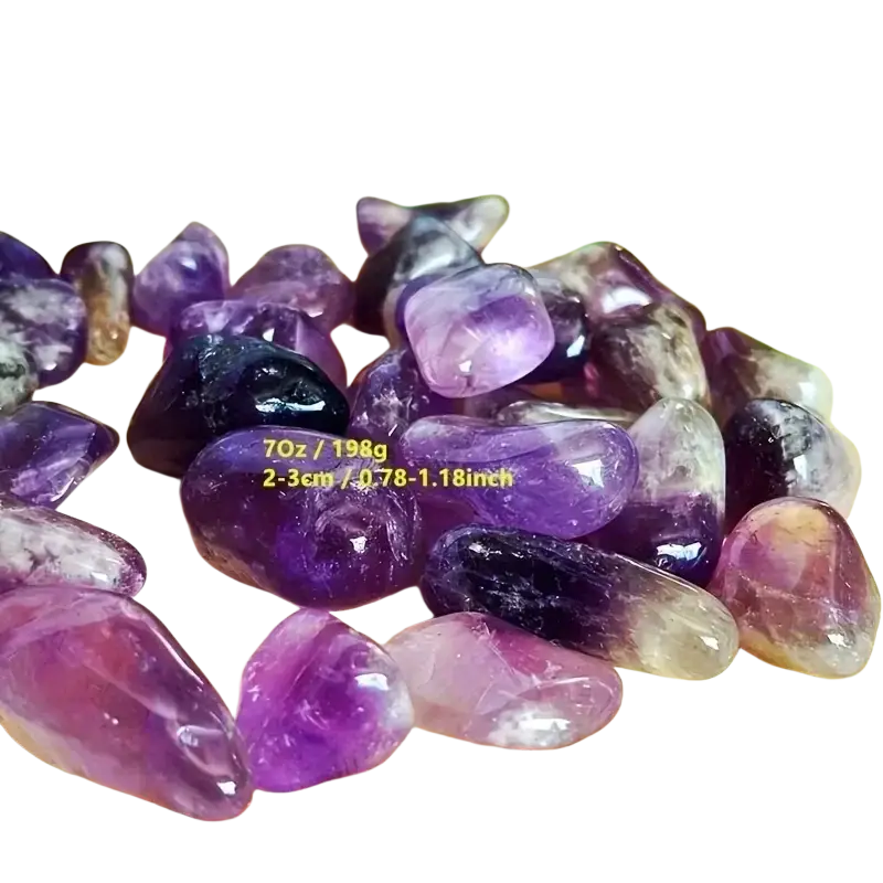 Natural amethyst tumbled stones 100g with smooth polished purple and clear surfaces for reiki healing use