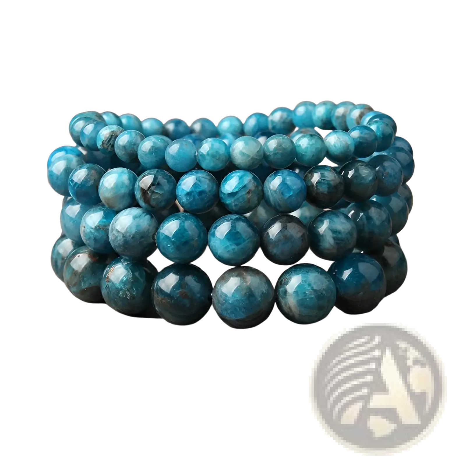 Stacked turquoise-blue aventurine bead bracelets with natural mineral patterns and polished round surfaces