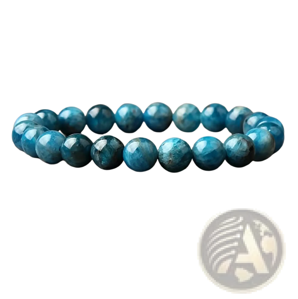 Natural blue apatite polished stone elastic bead bracelet with smooth round turquoise-blue beads and natural texture
