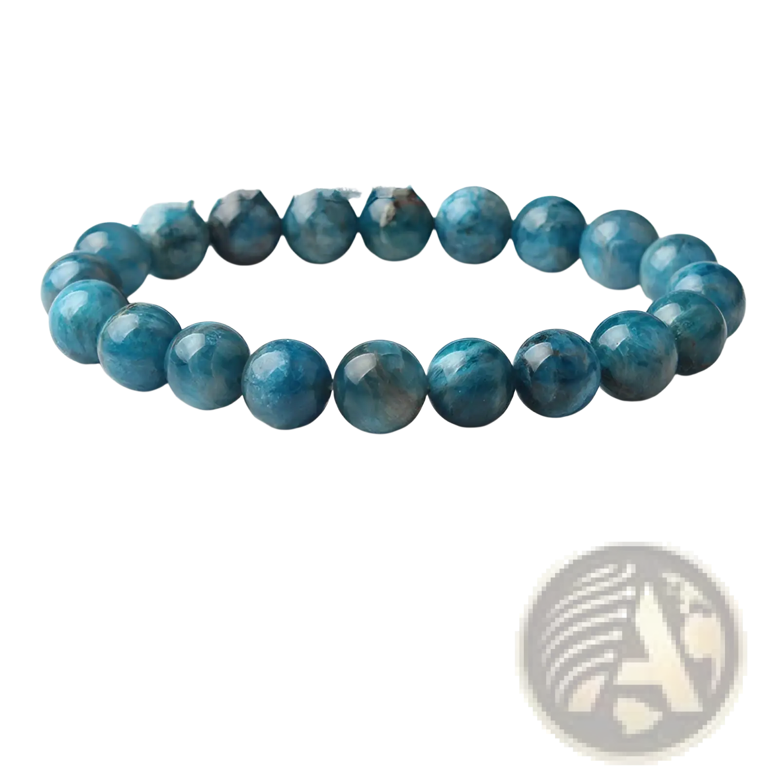 Natural blue apatite polished stone elastic bead bracelet with rounded beads in varying shades of blue