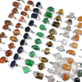 Natural gemstone silver tone statement rings with oval rectangular and round cabochon gemstones in multiple colors