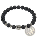 Natural lapis lazuli and black lava stone bracelet with silver owl charm and metallic spacers accessory