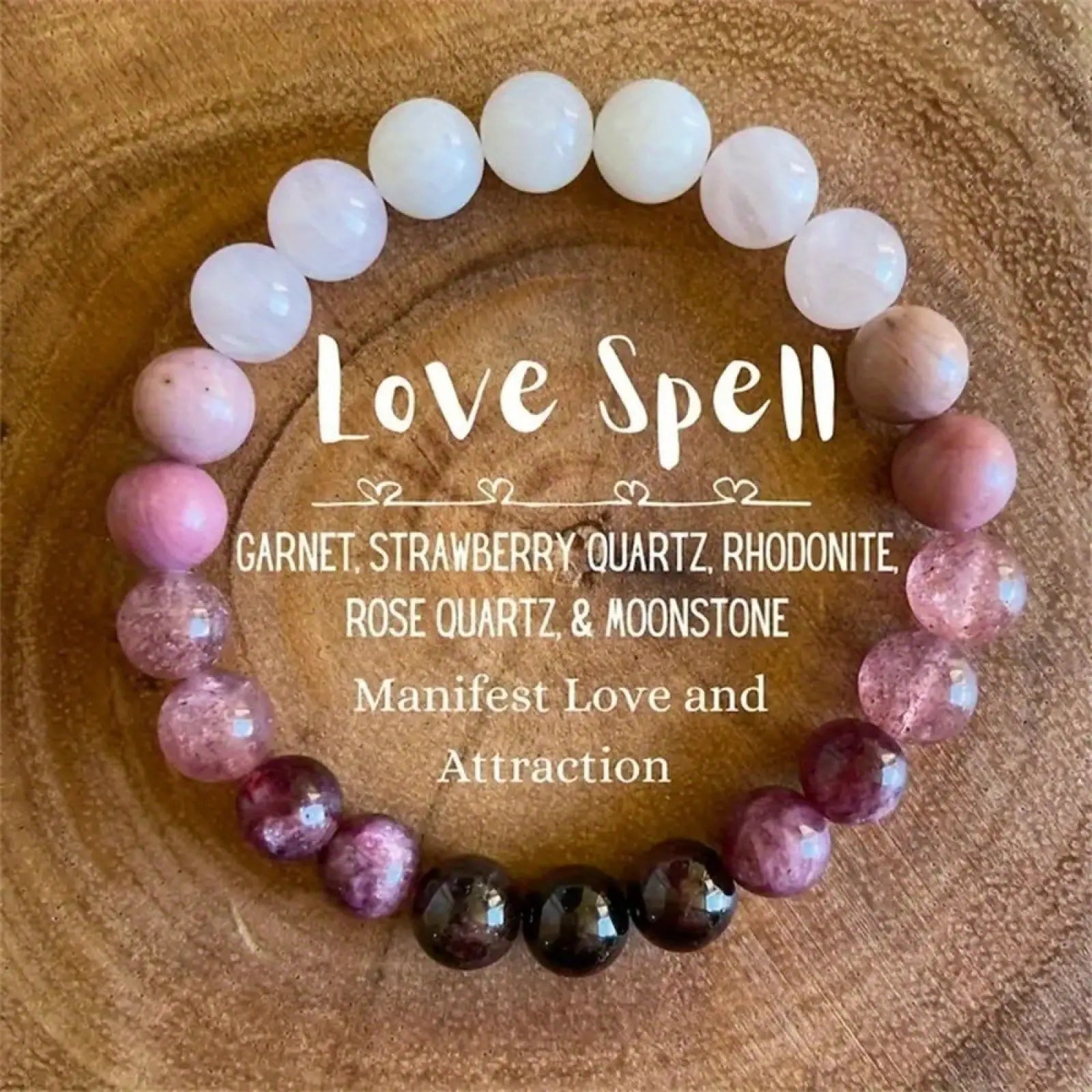 Natural multi-gemstone beaded bracelet with healing crystals in white pink and deep purple polished beads