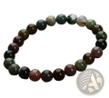 Natural polished gemstone and agate beaded bracelet with colorful green red brown and black marbled beads