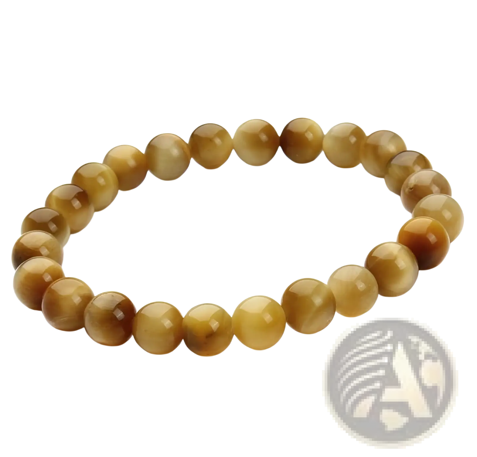 Natural polished gemstone and agate beaded bracelet featuring smooth round amber-colored tiger eye beads with a polished finish