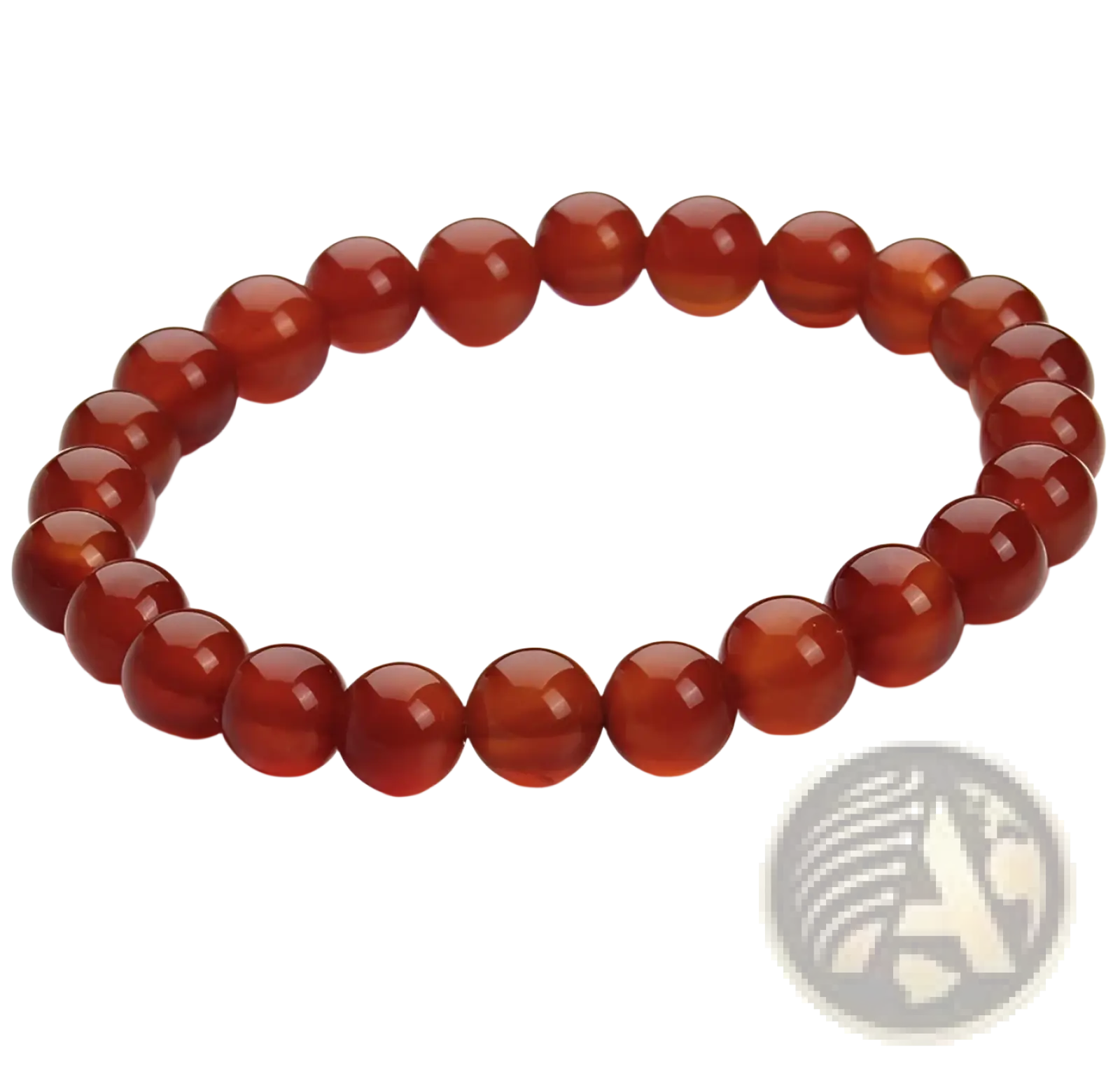 Natural polished gemstone and agate beaded bracelet featuring smooth glossy red orange beads