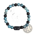 Natural stone zodiac obsidian bracelet with alternating turquoise and black matte beads and aries engraved charm