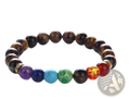 A natural stone chakra energy turquoise beaded bracelet featuring seven distinct colored stones with unique patterns