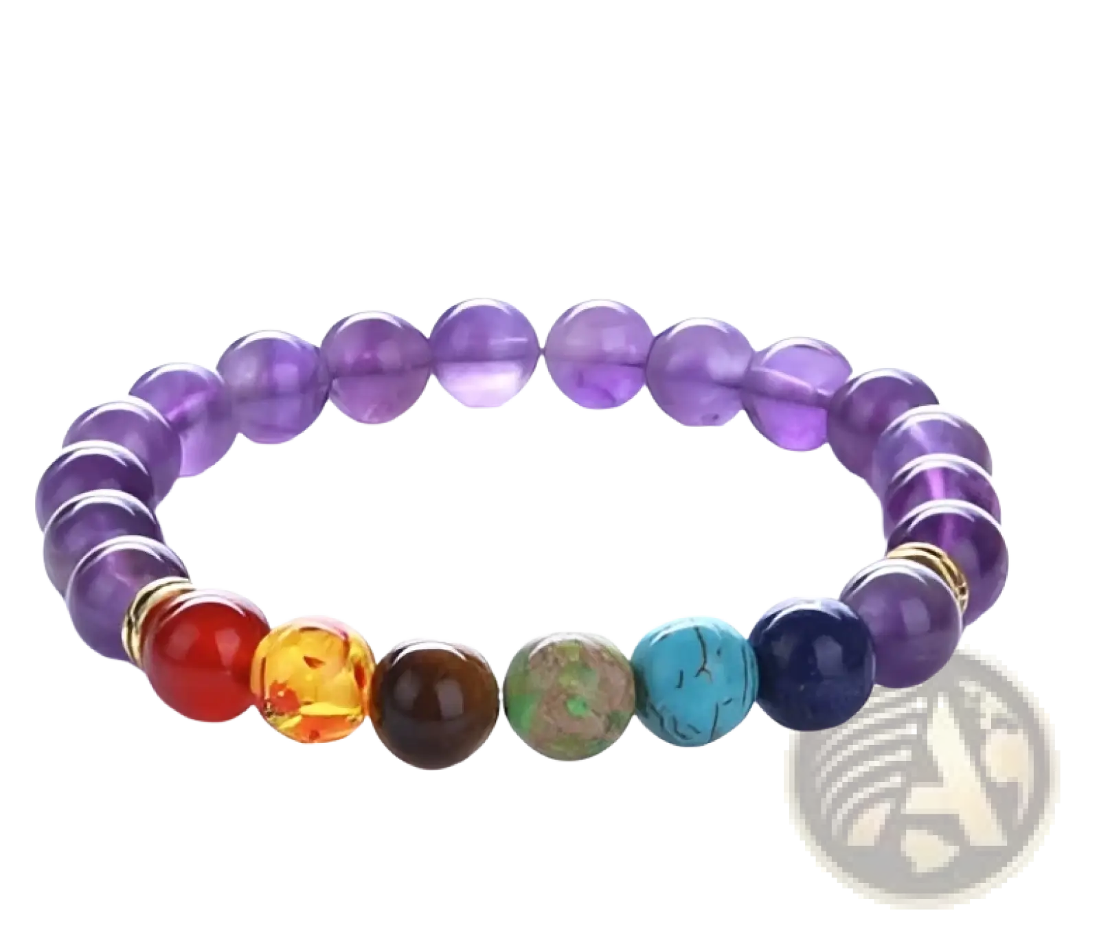 Natural stone chakra energy turquoise beaded bracelet with polished amethyst garnet citrine tiger’s eye aventurine beads