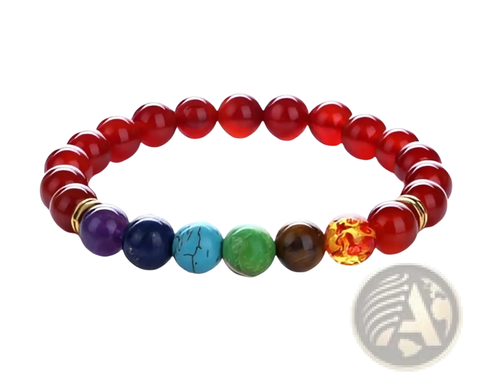 Natural stone chakra energy turquoise beaded bracelet with vibrant round beads in chakra colors and gold-toned spacers