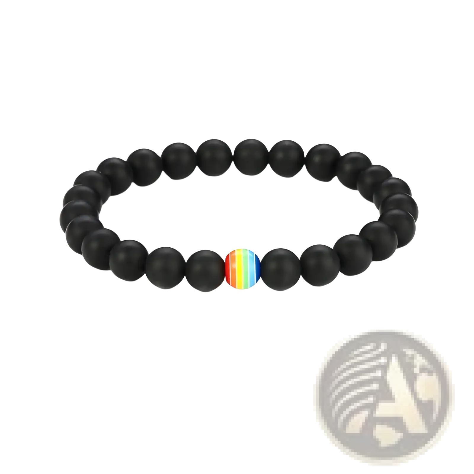 Natural stone black beaded bracelet with a single rainbow pride accent bead for inclusive fashion