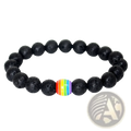 Black lava stone bracelet featuring a single rainbow pride accent bead for natural stone jewelry fans
