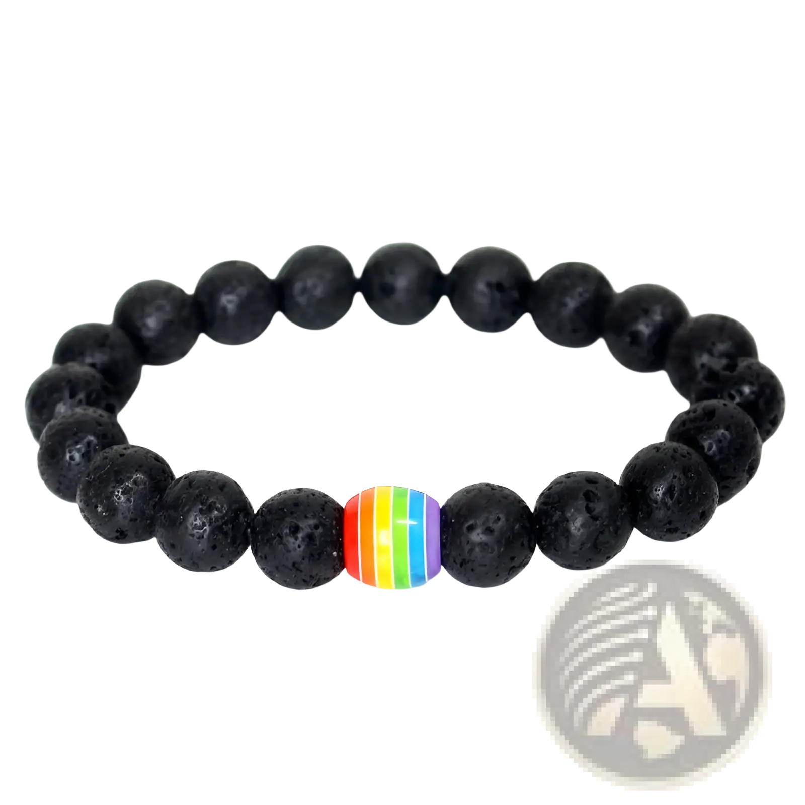 Black lava stone bracelet featuring a single rainbow pride accent bead for natural stone jewelry fans