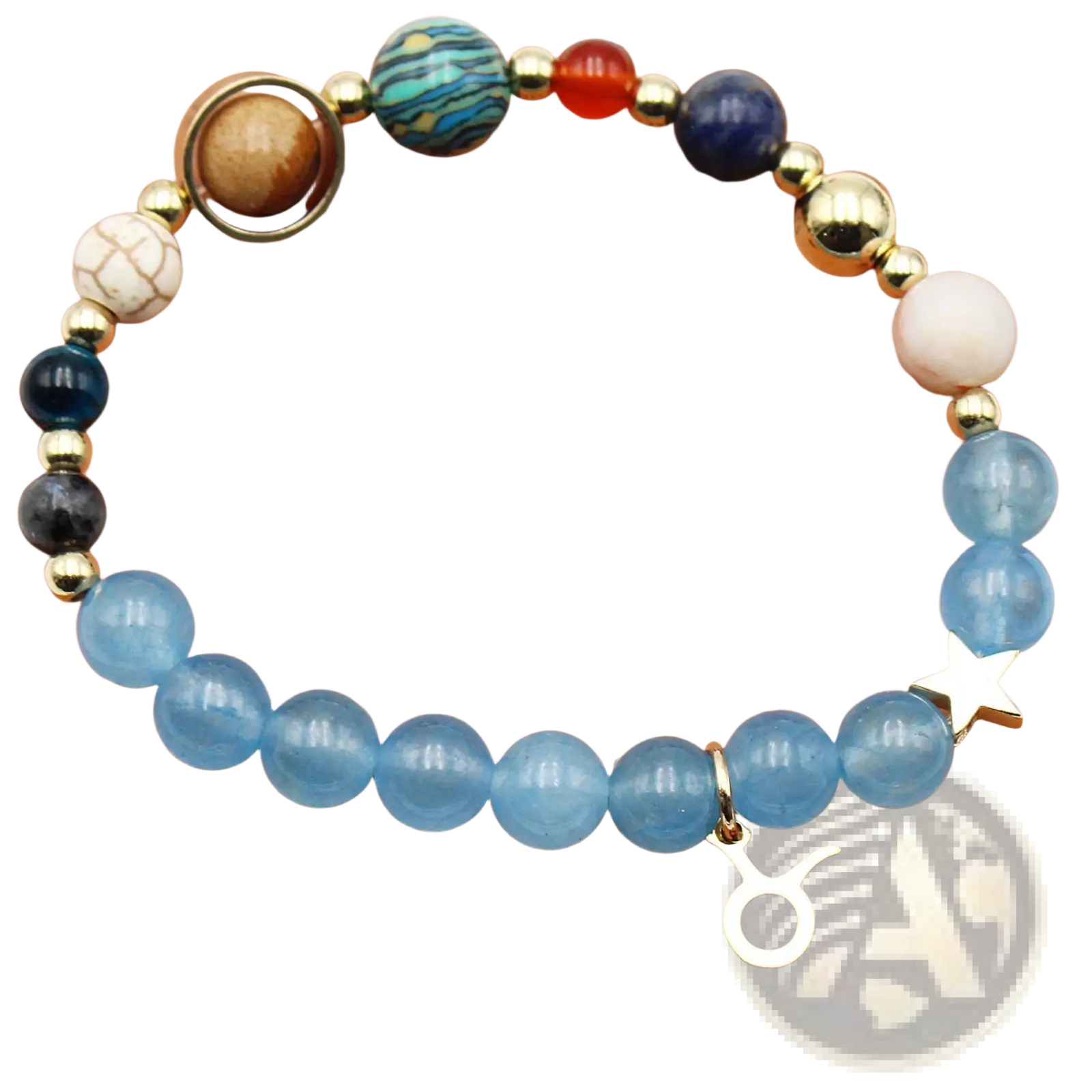 A taurus zodiac bracelet from natural stone twelve zodiac constellation collection with blue white gold beads and charms