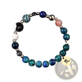 A scorpio-themed natural stone zodiac constellation beaded bracelet with blue green pink stones and metallic charms