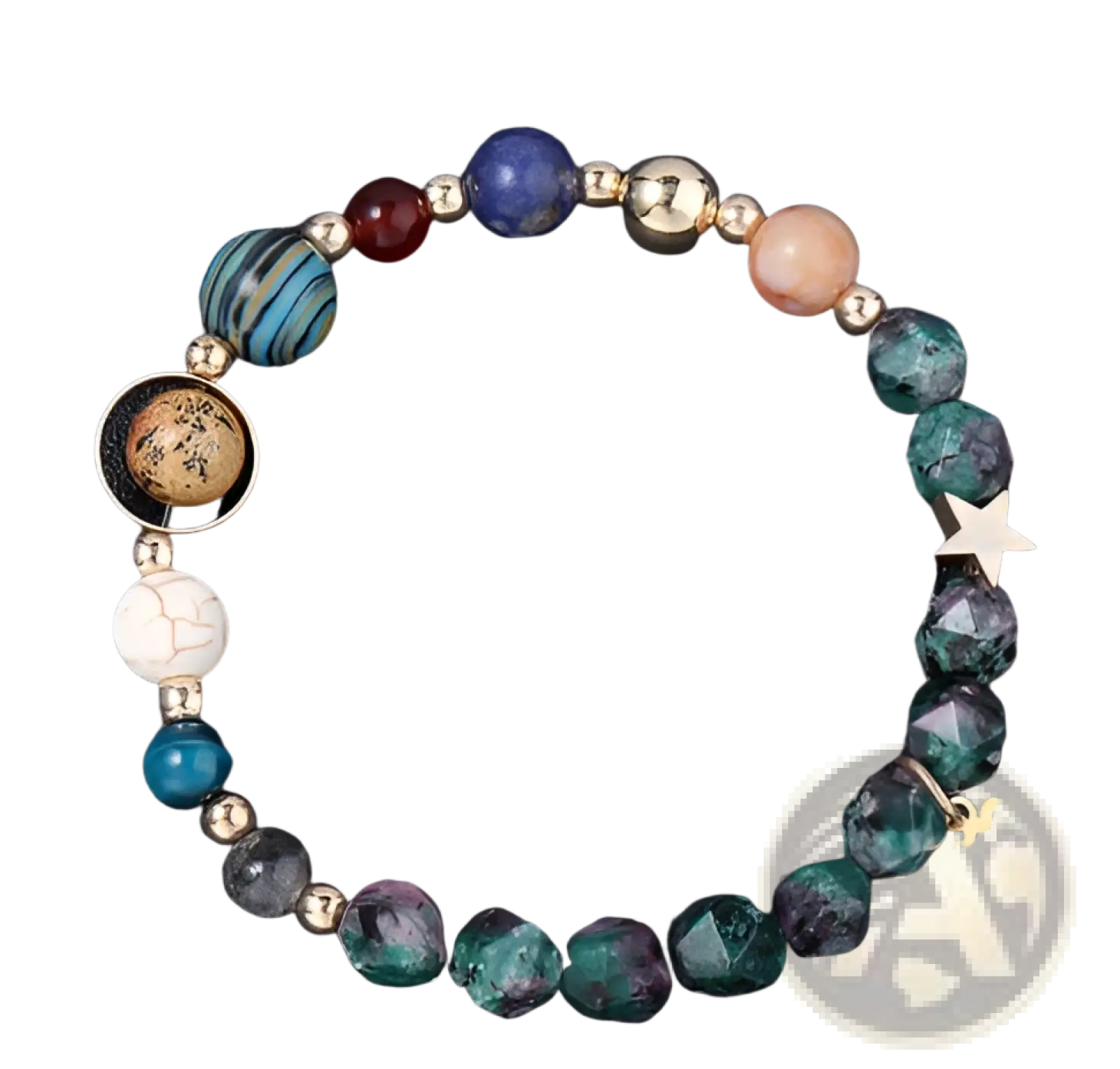 Natural stone zodiac constellation beaded bracelet featuring colorful gemstones metallic accents and golden scorpion charm