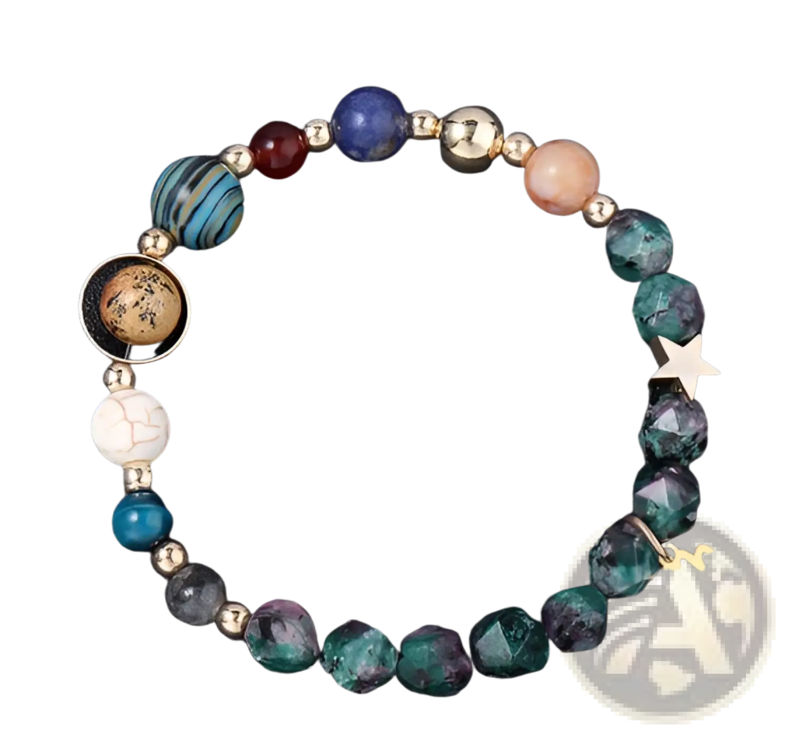 Natural stone zodiac constellation beaded bracelet with vibrant multicolored gemstones and gold-tone virgo charm