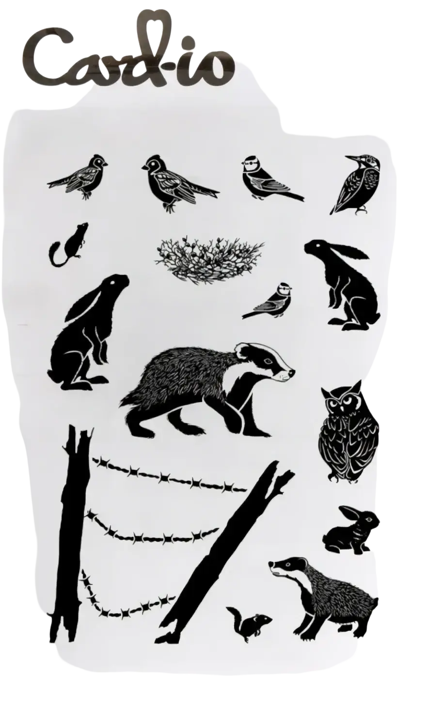 Nature forest clear stamp set by card-io featuring black cut-out woodland animals for scrapbooking and crafting