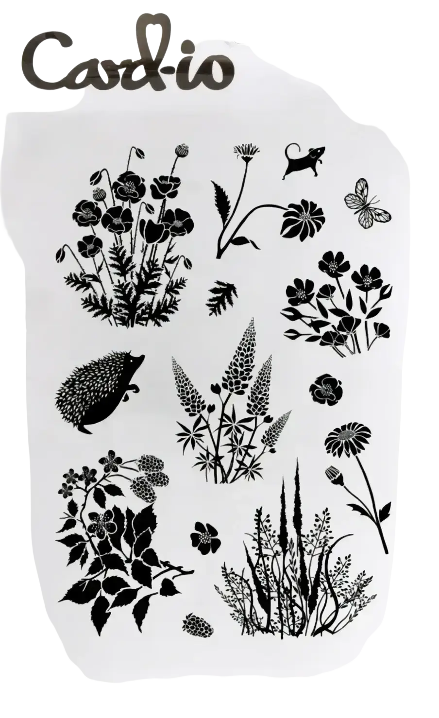 Black floral and fauna forest clear stamp set on white background for scrapbooking and crafting use
