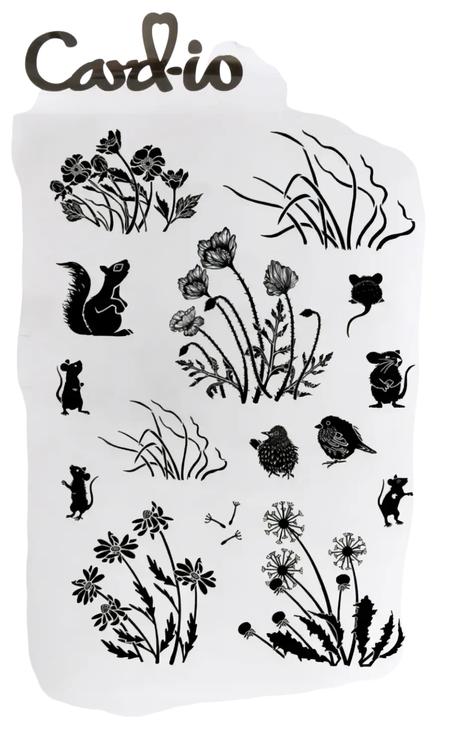 Nature forest clear stamp set featuring black ink woodland creatures and floral designs from the cardio collection for scrapbooking