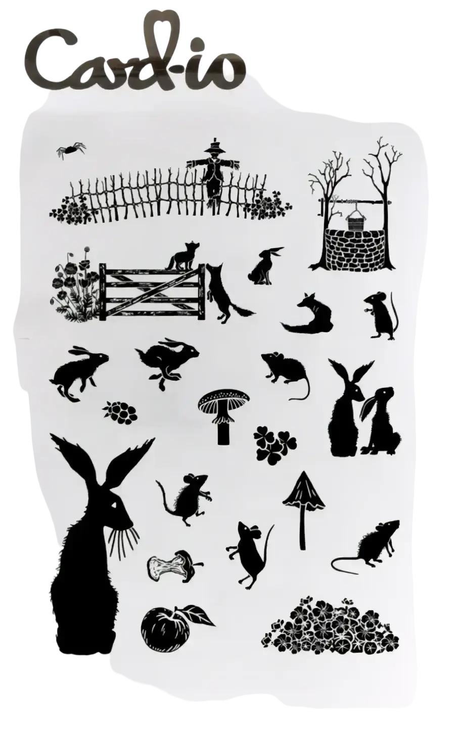 Black silhouette farm animals mushrooms and rustic scenery forest clear stamp set for scrapbooking use